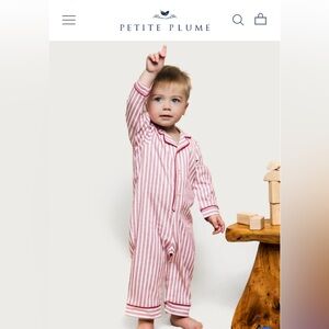 Petite Plume Romper In Antique Red Ticking Size 12-18 Months